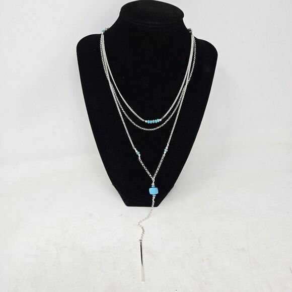 NAKAMOL Elegant Silver and Blue Layered Lariat Necklace - Picture 1 of 7